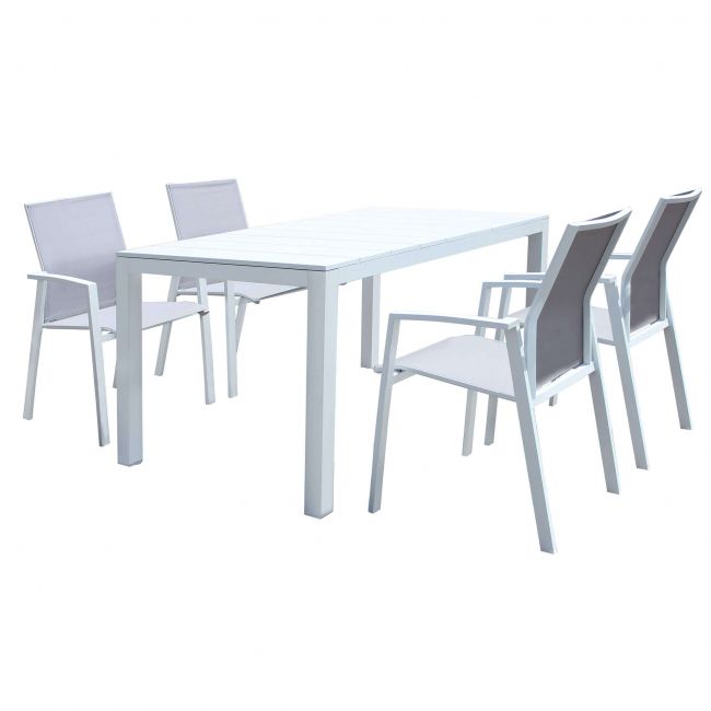 ALASKA - set tavolo in alluminio cm 148/214 x 85 x 75,5 h con 4 sedute