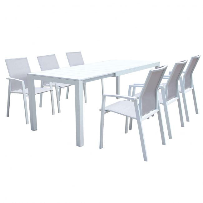 ALASKA - set tavolo in alluminio cm 148/214 x 85 x 75,5 h con 6 sedute