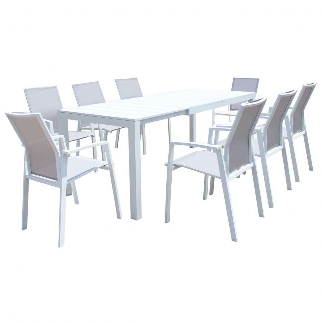 ALASKA - set tavolo in alluminio cm 148/214 x 85 x 75,5 h con 8 sedute