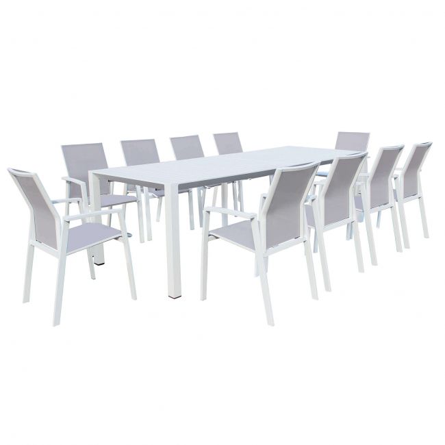 ARIZONA - set tavolo in alluminio cm 85 x 51,50/104/156/208/260 x 74 h con 10 sedute