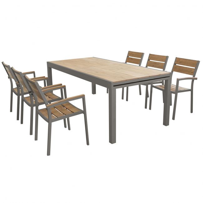 VIDUUS - set tavolo in alluminio cm 200/300x95x75 h con 6 sedute