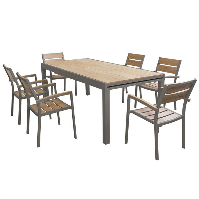 VIDUUS - set tavolo in alluminio cm 200/300x95x75 h con 6 sedute
