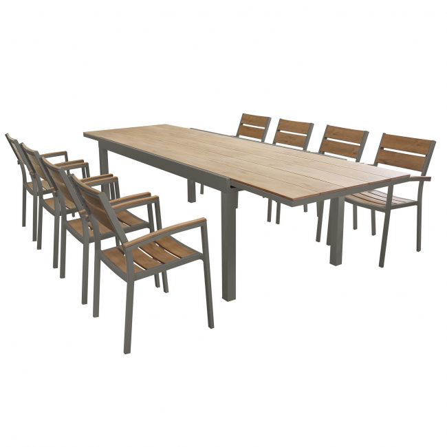 VIDUUS - set tavolo in alluminio cm 200/300x95x75 h con 8 sedute