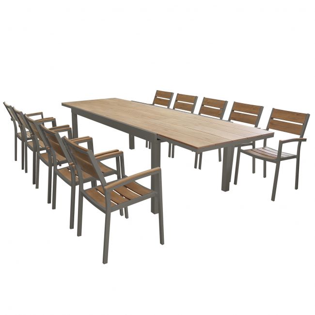 VIDUUS - set tavolo in alluminio cm 200/300x95x75 h con 10 sedute