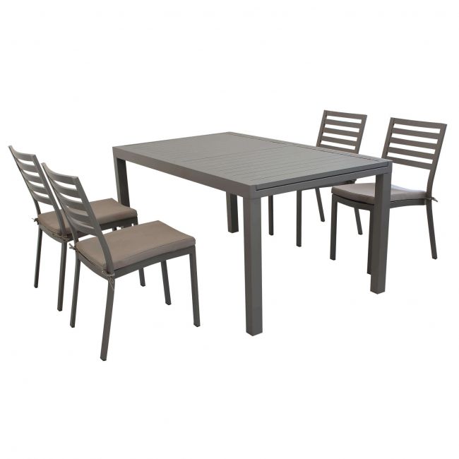 DEXTER - set tavolo da giardino allungabile 160/240x90 compreso di 4 sedie in alluminio