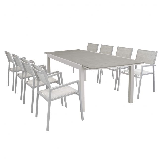 TRIUMPHUS - set tavolo da giardino allungabile 180/240x100 compreso di 8 poltrone in alluminio e polywood
