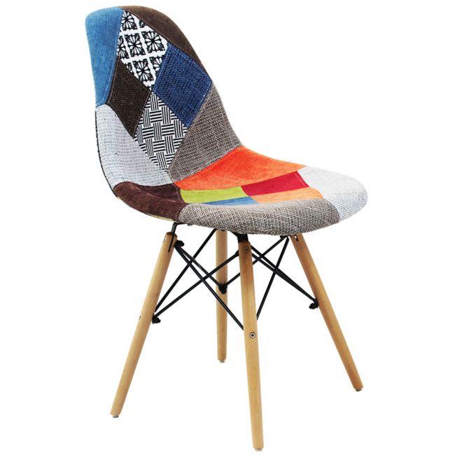 JULIETTE - set di 4 sedie moderne in tessuto patchwork con gambe in legno