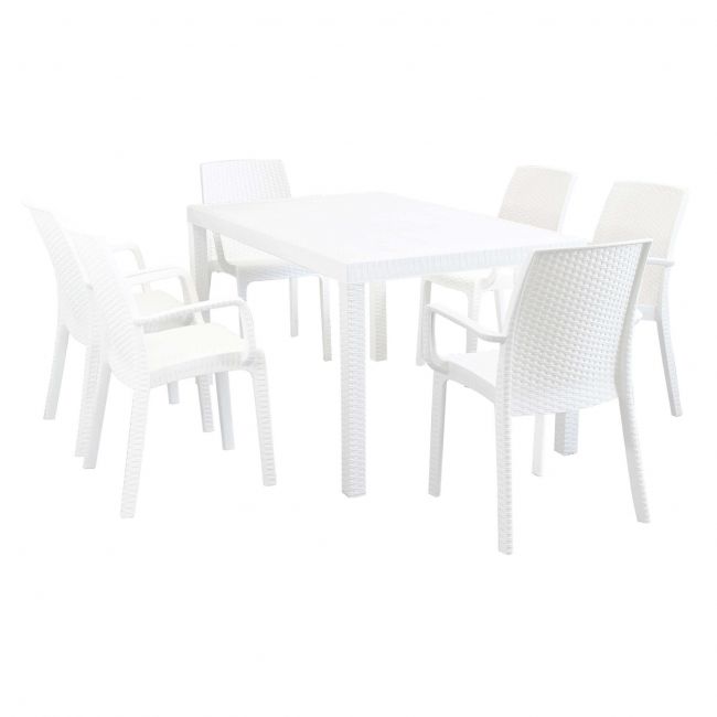 CALIGOLA - set tavolo fisso in wicker cm 150x90 compreso di 6 sedute