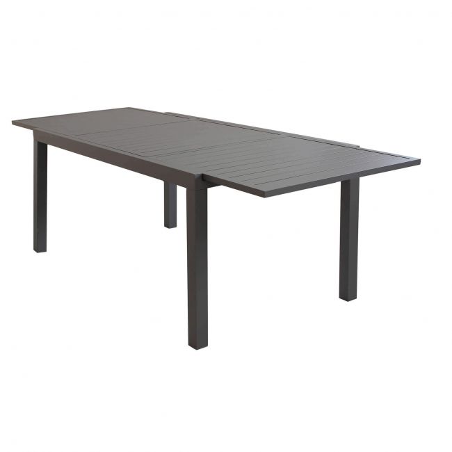 DEXTER - set tavolo giardino rettangolare allungabile 160/240x90 con 6 sedie in alluminio e textilene taupe da esterno