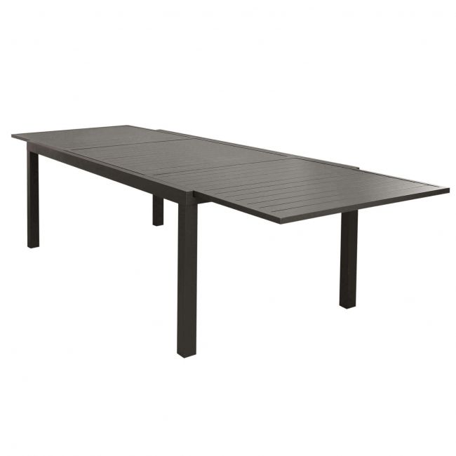 DEXTER - set tavolo giardino rettangolare allungabile 200/300x100 con 6 sedie in alluminio e textilene taupe da esterno