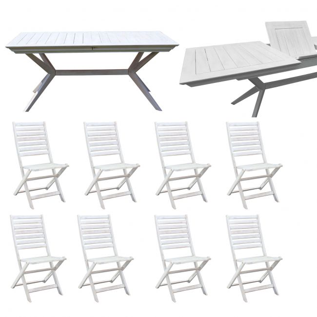 CAESAR - set tavolo da giardino allungabile 180/240x90 compreso di 8 sedie in legno massiccio di acacia