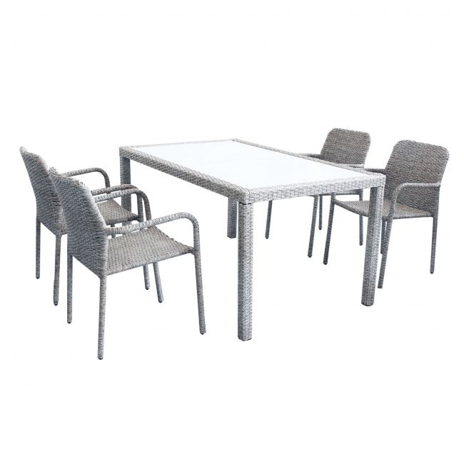 AXONA - set tavolo in wicker cm 150x90 con 4 sedute
