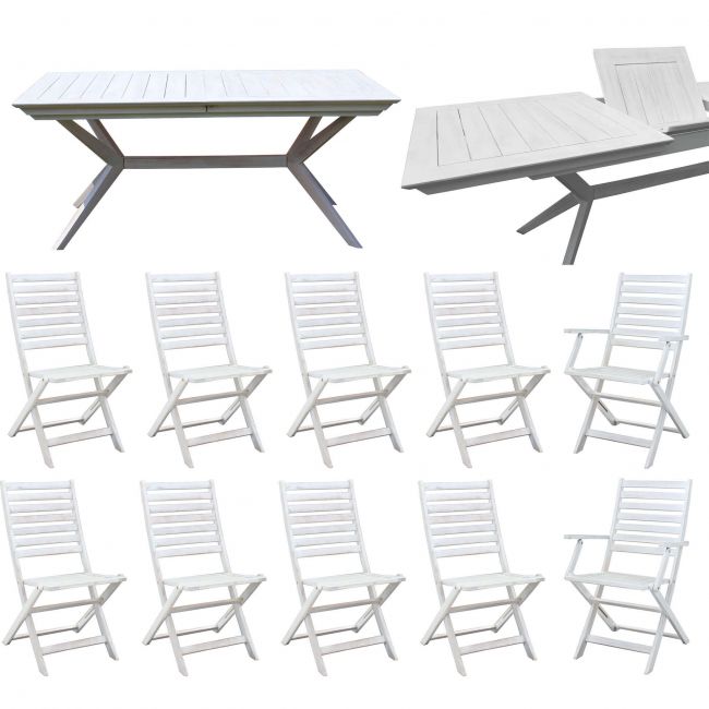 CAESAR - set tavolo da giardino allungabile 180/240x90 compreso di 8 sedie e 2 poltrone in legno massiccio di acacia