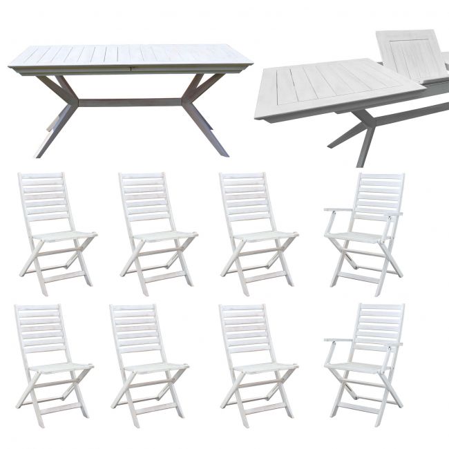 CAESAR - set tavolo da giardino allungabile 150/200x90 compreso di 6 sedie e 2 poltrone in legno massiccio di acacia