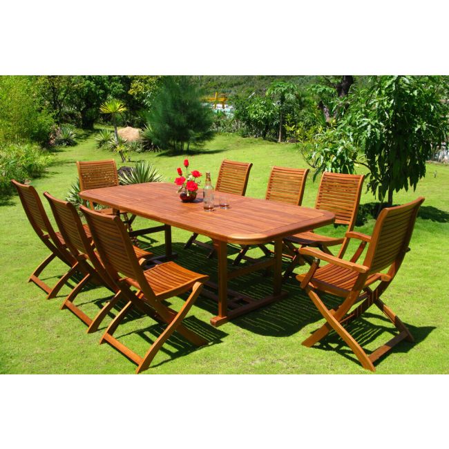 TURRIS - set tavolo da giardino allungabile 150/200x90 compreso di 6 sedie e 2 poltrone in legno massiccio di acacia