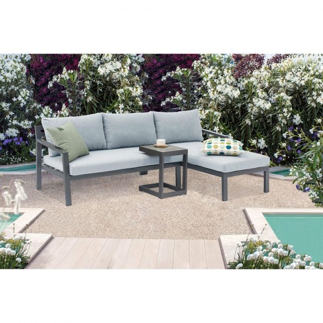 DRAG - divano da giardino in alluminio con tavolino D.70/135x75/140x75/T.32x40x53