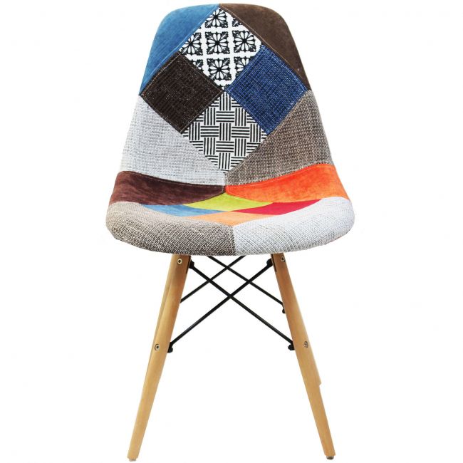 JULIETTE - sedia moderna in tessuto patchwork con gambe in legno