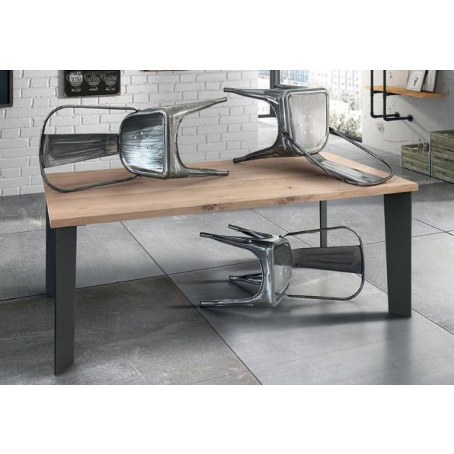ARNOLD - tavolo da pranzo moderno in metallo e rovere impiallacciato 160x90