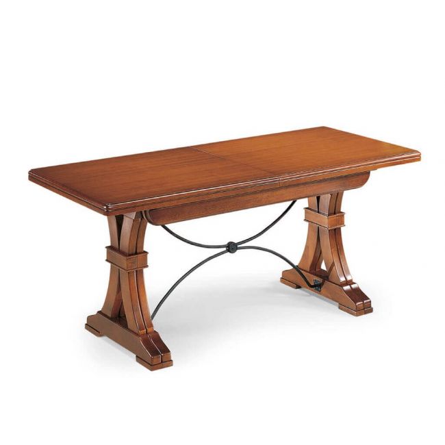 EDISON - tavolo da pranzo allungabile in legno massello 85x180/225/270/315/360 con decoro in ferro