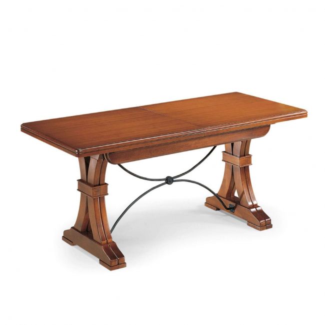 EDISON - tavolo da pranzo allungabile in legno massello 100x180/225/270/315/360 con decoro in ferro