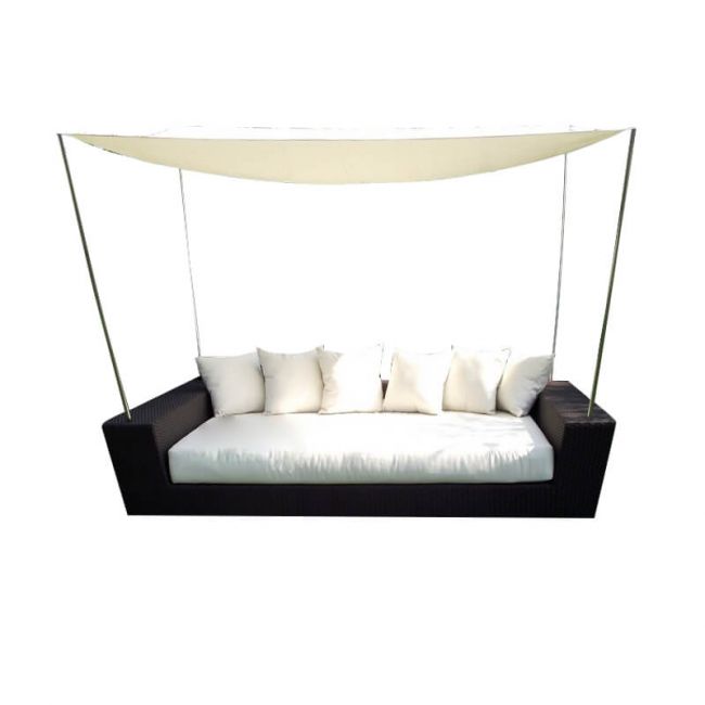 DOMINIS - divano da giardino completo di cuscini e parasole intreccio in rattan sintetico